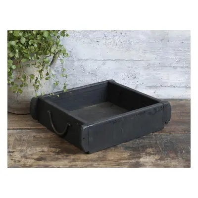 Dřevěná černá retro bedýnka s uchy Brick old black - 31*25*8 cm