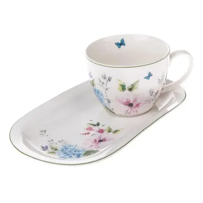 Porcelánový hrnek s podnosem Flower Garden, 445 ml