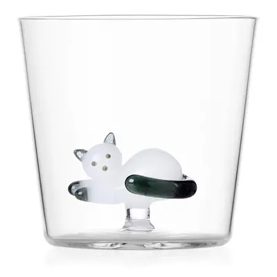 Ichendorf Milano designové sklenice na vodu Tabby Cat Tumbler Lying White Cat with Smoke Tail