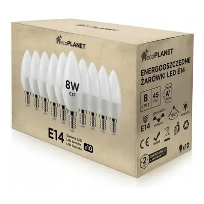 ecoPLANET 10x LED žárovka E14 svíčka 8W 700lm - neutrální bílá