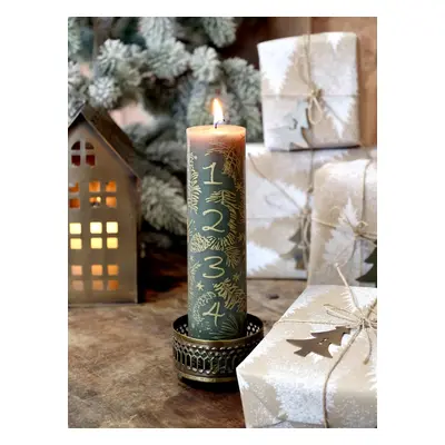 Zeleno - zlatá adventní svíčka s čísly 1- 4 Advent Candle - Ø 5*20cm / 48h