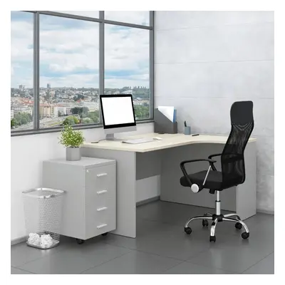 Sestava kancelářského nábytku SimpleOffice 2, 140 cm, pravá, šedá / dub světlý