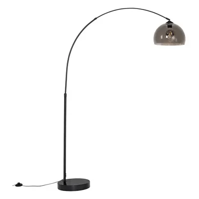 Moderní oblouková lampa černá s kouřovým sklem - Arc