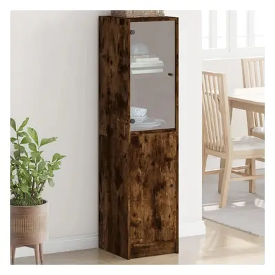 Highboard se skleněnými dvířky kouřový dub 35 x 37 x 142 cm