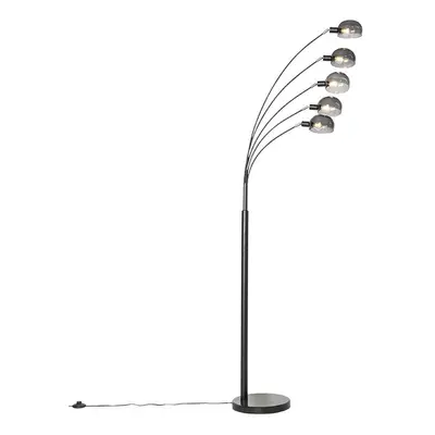 Designová stojací lampa černá s kouřovým sklem 5-light - Sixties Marmo