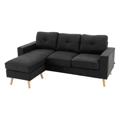 HOMCOM Ecksofa in L-Form Schwarze Eckcouch mit Chaiselongue, Leinenoptik, für Wohnzimmer, 3 Pers