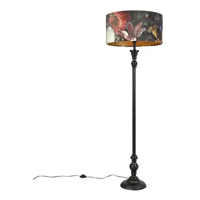 Stojací lampa černá se sametovým odstínem květy zlatá 50 cm - Classico