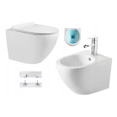 Závěsný set Mexen Fenix + WC Lena + bidet + tlačítko, bílá, 2010000014622