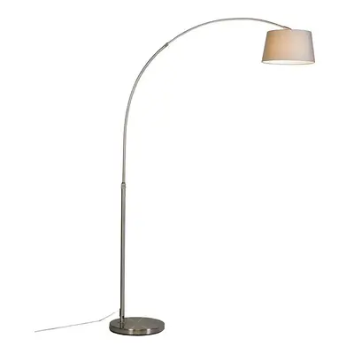 Moderní ocelová oblouková lampa s šedým látkovým stínidlem - Arc Basic