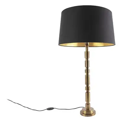 Stolní lampa ve stylu art deco bronzová s bavlněným odstínem 45 cm černá - Torre