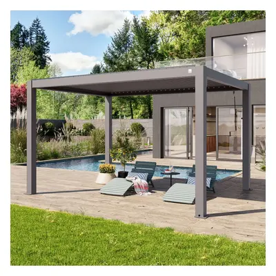 PRIMEYARD Pergola Deluxe 3x4 m, lamelová střecha, perlově šedá - (400116)