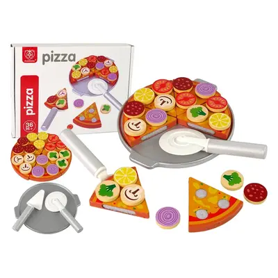 LEAN Toys Dřevěná pizza na suchý zip s doplňky