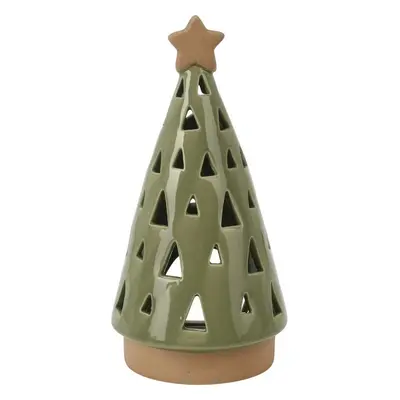 Porcelánový svícen na čajovou svíčku Christmas tree zelená, 10 x 20 cm