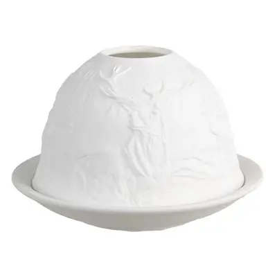 Bílý porcelánový svícen na čajovou svíčku jeleni Paollo - Ø 12 * 8 cm