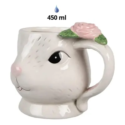 Růžovobílý keramický hrneček ve tvaru králíčka Rabbit - 16*11*11 cm / 450 ml