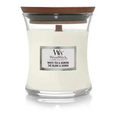 WoodWick vonná svíčka s dřevěným knotem malá White Tea & Jasmin 85 g