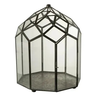 Černý kovový domácí skleník Terrarium - 25*25*38 cm