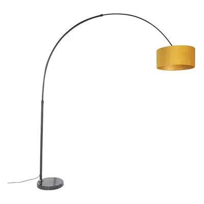 Oblouková lampa černá splstěným stínítkem hořčicově žluté szlatem 50 cm - XXL