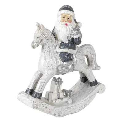 Dekorace Santa na houpacím koni s dárkem - 13*6*17 cm