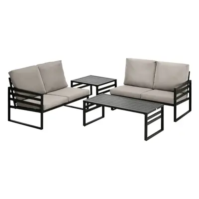 Outsunny Gartenmöbel-Set für 4 Personen, 2 Sofas & 2 Tische, wetterbeständig, 128x79x76,5 cm, he