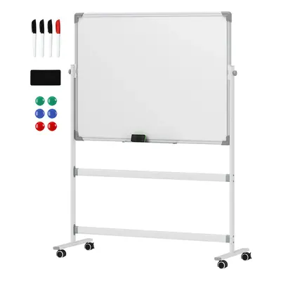 HOMCOM Magnetisches Whiteboard 120 x 90 cm Doppelseitiges Magnettafel mit Ständer, Rollen, 6 Mar