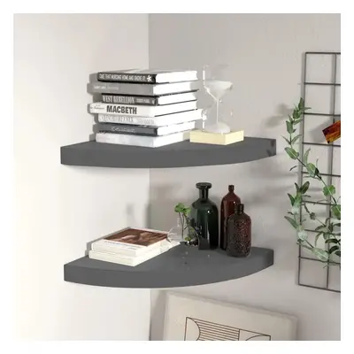 323914 vidaXL Floating Corner Shelves 2 pcs High Gloss Grey 35x35x3,8 cm MDF