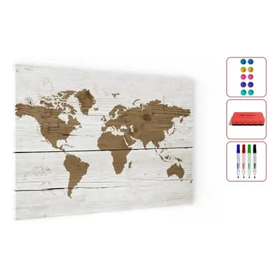 Kovový obraz mapa světa ve světlých barvách 90 x 60 ALLboards METAL MB96_00103