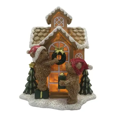 Svítící perníková chaloupka s medvídky Gingerbread House - 15*10*18 cm