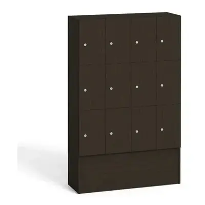 Dřevěná odkládací skříňka s úložnými boxy, 12 boxů, 1700 x 1200 x 420 mm, cylindrický zámek, wen