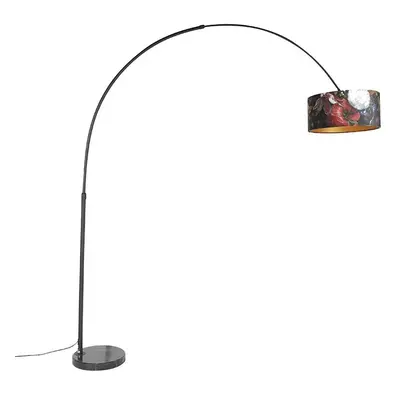 Oblouková lampa černý sametový odstín květinový design 50 cm - XXL