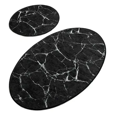 Sada 2 černých oválných koupelnových předložek Foutastic Marble