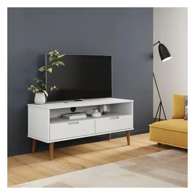 TV stolek MOLDE bílý 106 x 40 x 49 cm masivní borové dřevo