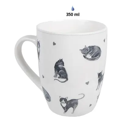 Bílo-šedý porcelánový hrnek Cats and Kittens – 12*8*10 cm / 350 ml