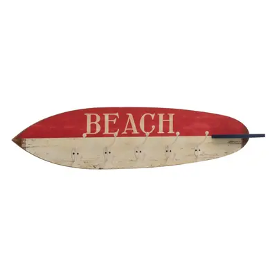 Červeno-bílý dřevěný věšák v designu surfového prkna Beach - 87*9*20,5 cm