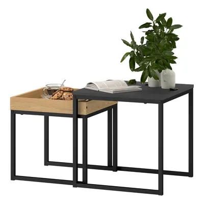 HOMCOM 2er-Set Couchtisch, Eckiger Beistelltisch, Kaffeetisch mit Stahlgestell, Sofatisch im mod