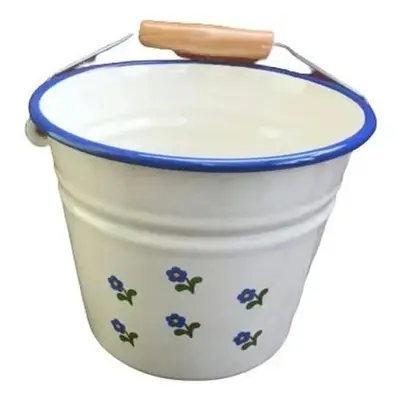 Krémový smaltovaný kyblík s květy Flowers - Ø16*14cm - 1.5L