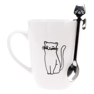 Porcelánový hrnek s kovovou lžičkou Kitten, 320 ml