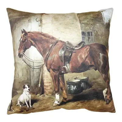 Sametový povlak na polštář s koněm ve stáji Horse - 45*45 cm