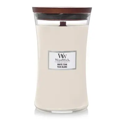 WoodWick vonná svíčka s dřevěným knotem velká White Teak 609 g