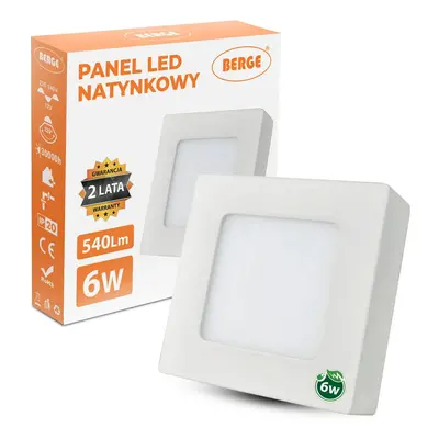 BERGE LED panel čtvercový 120x120x20mm přisazený - 6W - 230V - 390Lm - neutrální