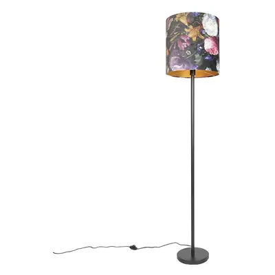 Romantická stojací lampa černá s odstínem květu 40 cm - Simplo