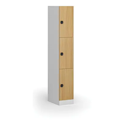 Šatní skříňka s úložnými boxy, 3 boxy, 1850 x 300 x 500 mm, kódový zámek, laminované dveře, buk