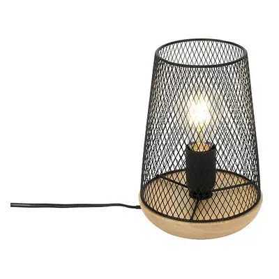 Designová stolní lampa černá se dřevem - Bosk