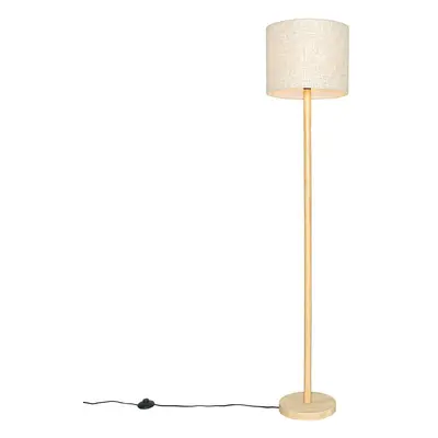 Venkovská stojací lampa dřevěná s lněným stínidlem béžová 32 cm - Mels