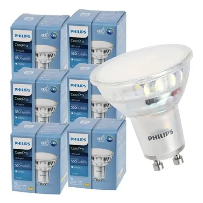 6x LED žárovka Philips GU10 - 4,9W - 550 Lm - teplá bílá - CorePro Premium