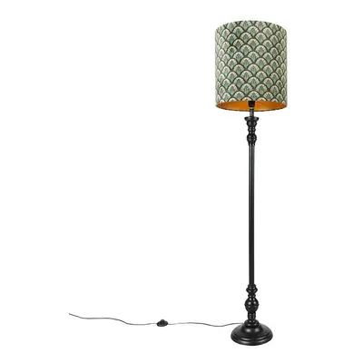 Klasická stojací lampa černá s odstínem páví design 40 cm - Classico