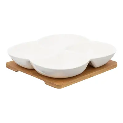 Altom Porcelánový set na pochutiny na bambusovém podnosu Regular, 22 x 22 x 4,5 cm