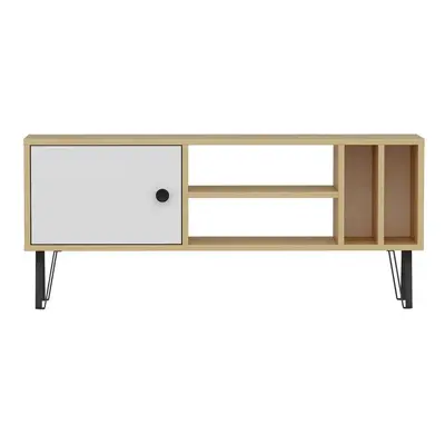 Bílý/přírodní TV stolek v dekoru dubu 120x52 cm Arven – Kalune Design