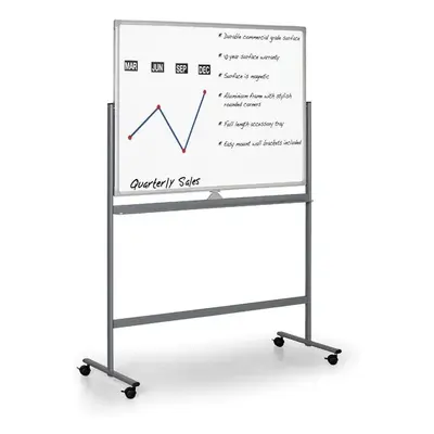 Mobilní oboustranná bílá popisovací tabule, magnetická, 1800 x 1200 mm