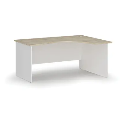 Ergonomický kancelářský pracovní stůl PRIMO WHITE, 1600 x 1200 mm, pravý, bílá/dub přírodní